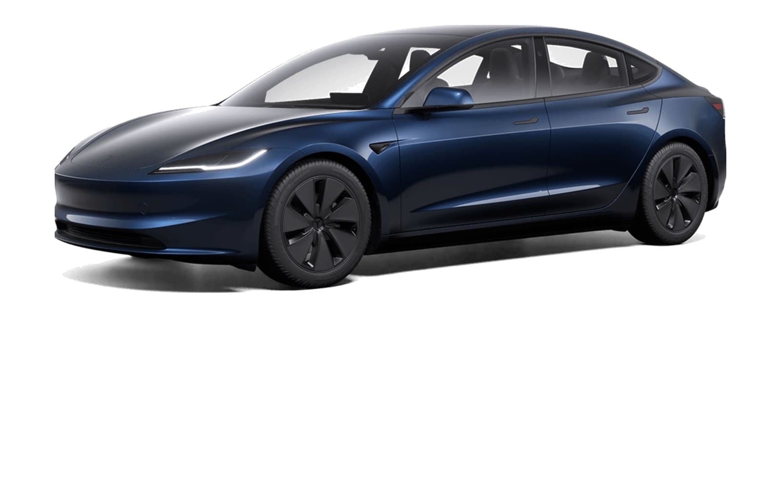 Tesla Model 3 أزرق بحري منظر أمامي جانبي (يسار)