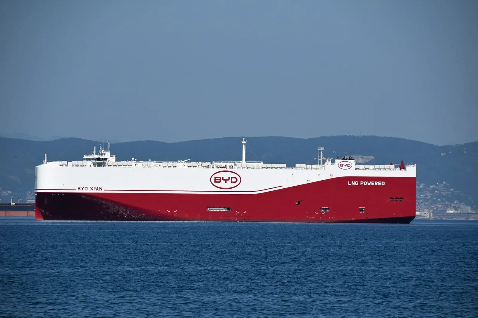 The car carrier BYD Xian at sea off Koper, Slovenia