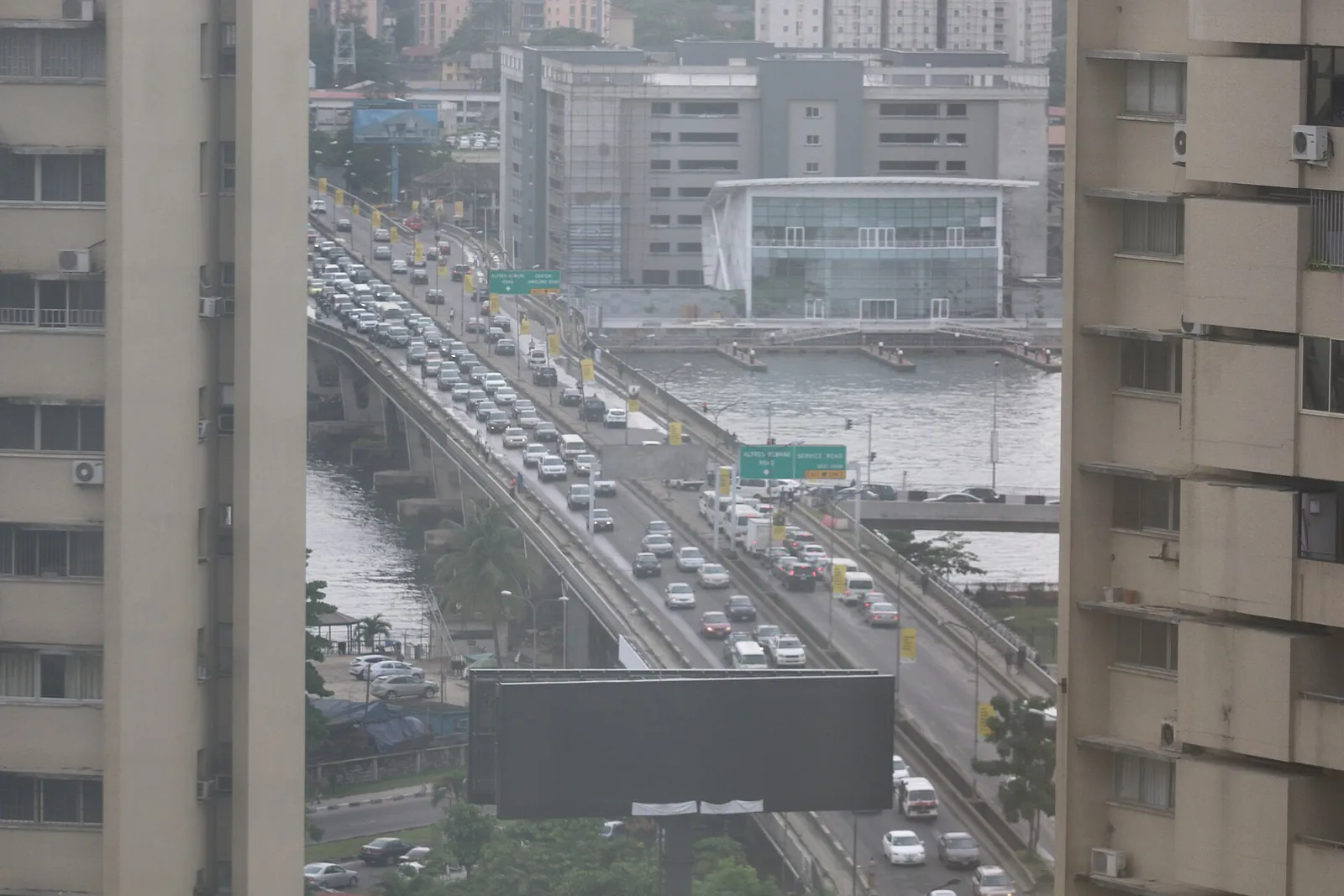 Morning rush-hour traffic on a Lagos road, Nigeria